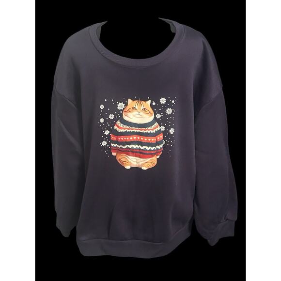 Cat In A Sweater Winter Themed SHEIN Curve 2XL Women’s Sweatshirt - Picture 1 of 6